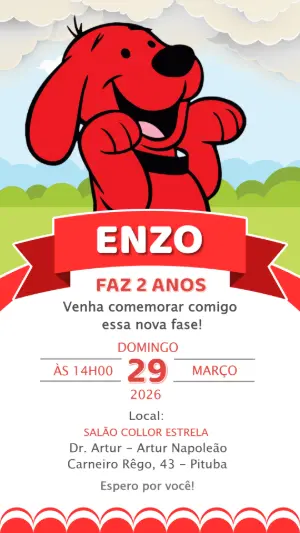 Convite Digital Aniversário Infantil Clifford para Editar