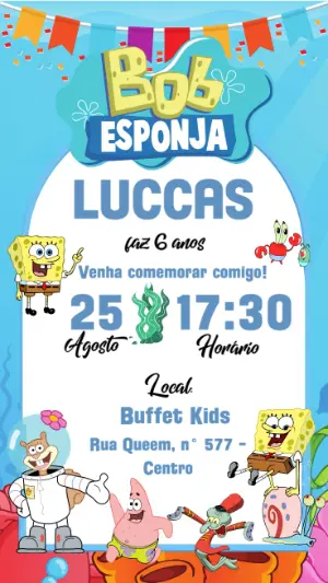 Convite de Aniversário Bob Esponja para Editar Online