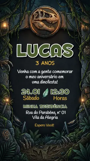 Convite de Aniversário Dinossauro Aventura Editável
