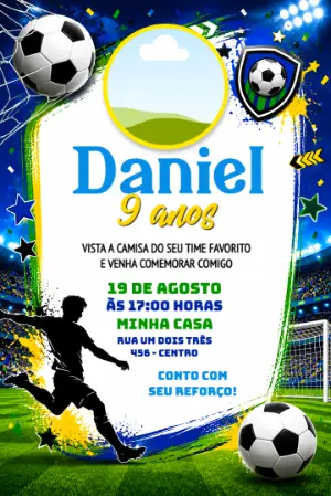 Convite de Aniversário Futebol com Foto para Editar