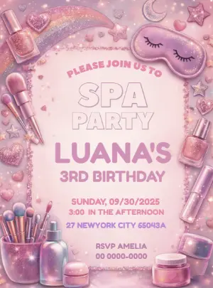 Pink Glitter Spa Party Invitation | Editable Digital Template