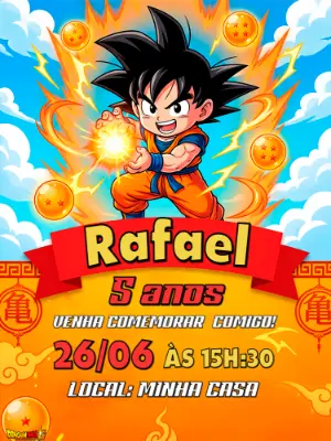 Convite Digital Dragon Ball Z: Modelo Editável com Goku Infantil