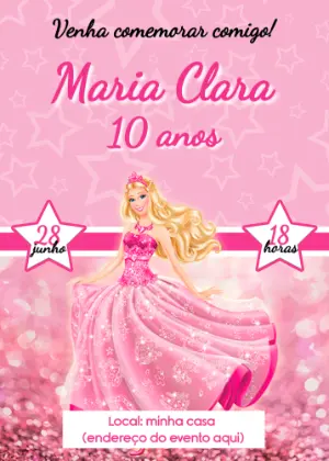 Convite de Aniversário Barbie Princesa para Editar Online
