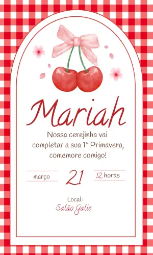 Convite de Aniversário Cerejinha Piquenique Editável