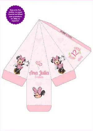 Caixa Pirâmide Aniversário Minnie Rosa para Editar Online