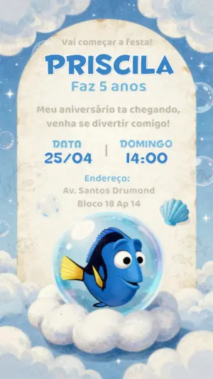 Convite de Aniversário Dory Nemo Editável