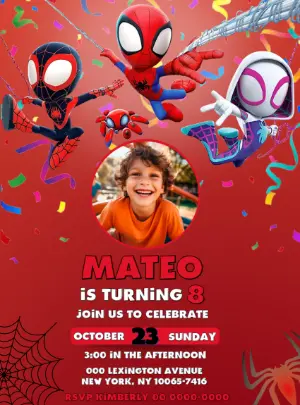 Spidey and Friends Photo Birthday Invitation Editable Template