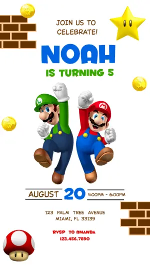 Super Mario Bros Birthday Invitation Editable Template