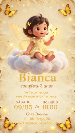 Convite de Aniversário Fada e Borboletas Encantadas Editável