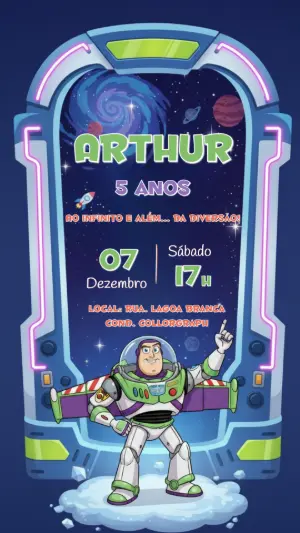Convite Digital Toy Story com Buzz Lightyear para Editar