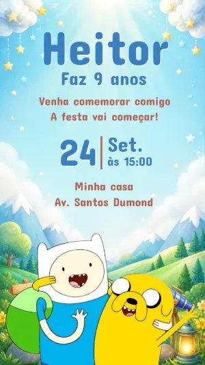 Convite Digital Hora de Aventura para Aniversário Editável