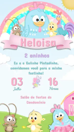 Convite de Aniversário Galinha Pintadinha Colorido para Editar