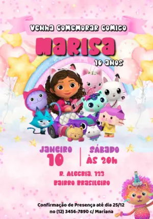 Convite de Aniversário Casa Mágica da Gabby Editável