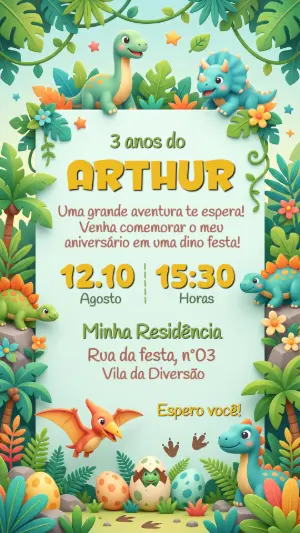 Invitación de cumpleaños Dinosaurio – Estático – Convide aê!