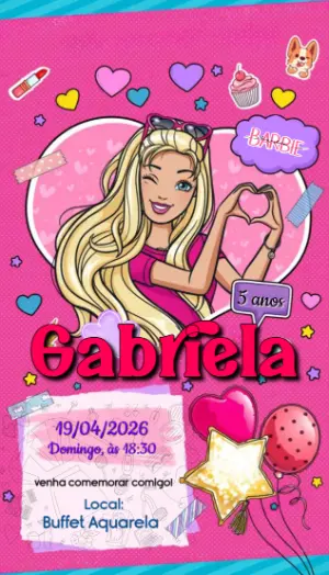 Convite Digital Aniversário Barbie Estilo Pop Editável