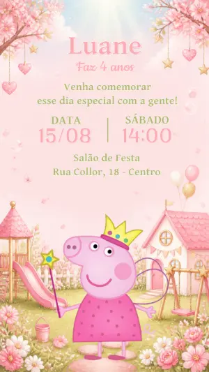 Convite de Aniversário Peppa Pig Princesa para Editar