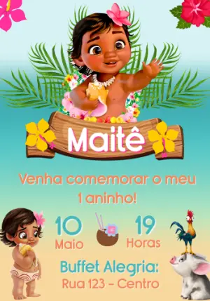 Convite de Aniversário Moana Baby Tropical para Editar