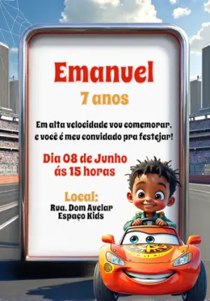 Convite Editável Aniversário Infantil Tema Carros de Corrida
