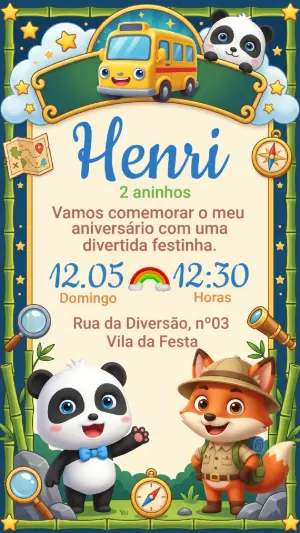Convite de Aniversário Infantil Babybus Aventura Editável