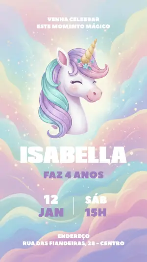 Convite de Aniversário Unicórnio Mágico para Editar Online