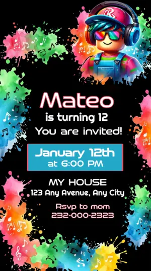 Invitación de cumpleaños Roblox – Estático – Wolf Designer