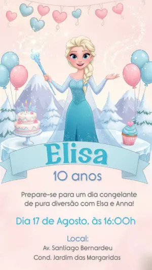 Convite Digital Aniversário Frozen Tema Gelo para Editar