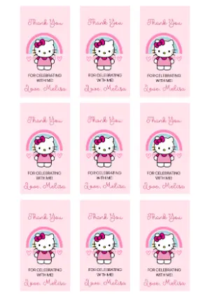 Cute Hello Kitty Birthday Favor Tags Editable Template