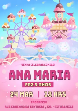 Convite de Aniversário Confeitaria Doce Rosa para Editar