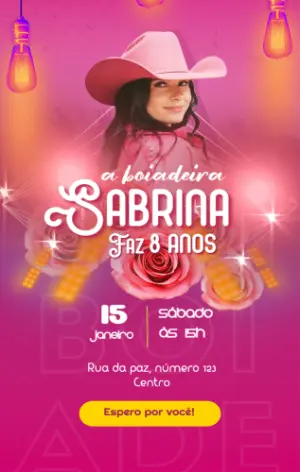 Convite Digital Festa Country Boiadeira Rosa Editável