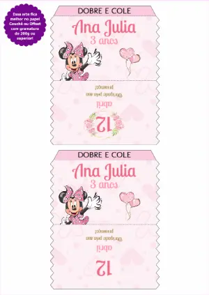 Rótulo Saquinho de Confeitos Minnie Mouse para Editar Online