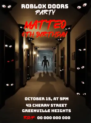 Spooky Roblox Doors Birthday Invitation Editable Template