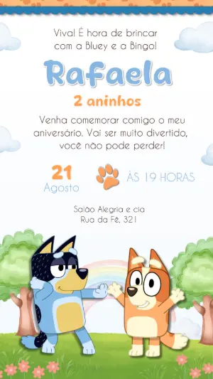 Convite de Aniversário Bluey e Bingo Infantil para Editar