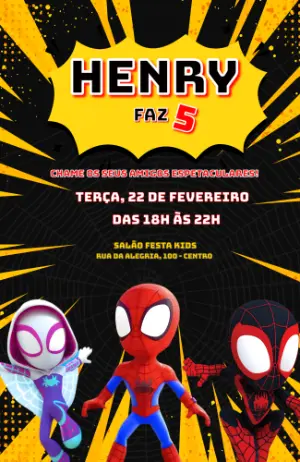 Convite de Aniversário Spidey e Amigos Editável