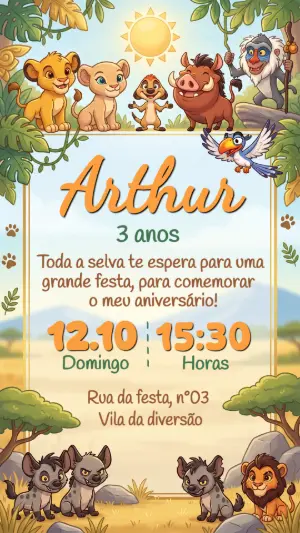 Convite de Aniversário Rei Leão Cute para Editar e Enviar