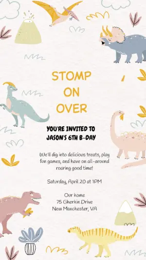 Cute Dinosaur Birthday Invitation | Editable Online Template