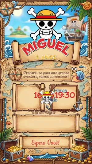 Convite de Aniversário One Piece Pirata para Editar
