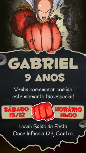 Convite de Aniversário One Punch Man para Editar Online