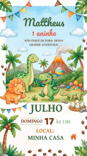 Invitación de cumpleaños Dinosaurio – Estático – Alegria no ar
