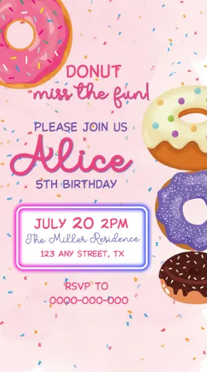 Colorful Donut Birthday Invitation | Editable Template