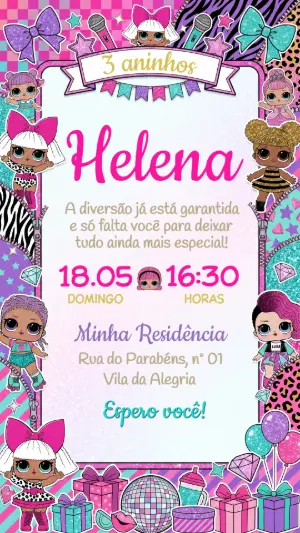 Convite de Aniversário LOL Surprise Rosa e Roxo Editável