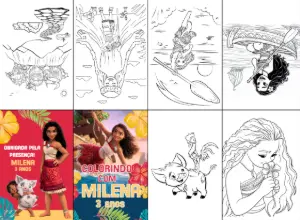 Mini Livro de Colorir Moana para Aniversário Editável