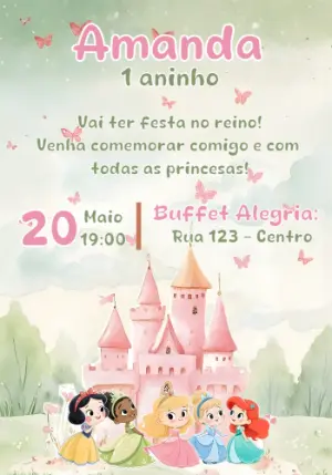 Invitación de cumpleaños Princesas – Estático – Convites e Artes Digitais