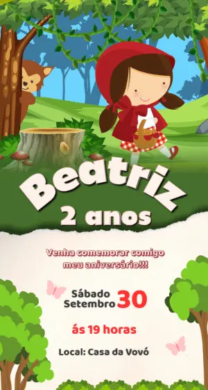 Convite de Aniversário Chapeuzinho Vermelho Editável