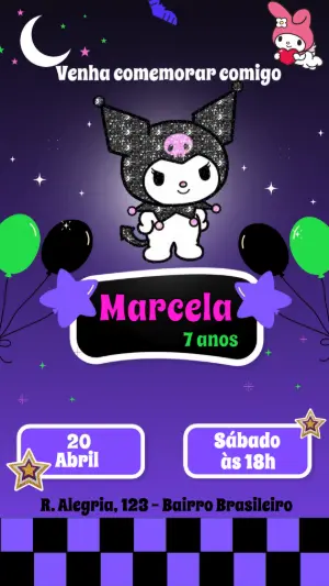 Convite Animado de Aniversário Kuromi para Editar Online
