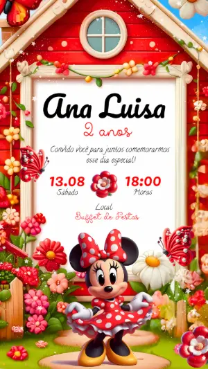 Convite de Aniversário Minnie Mouse Jardim para Editar Online