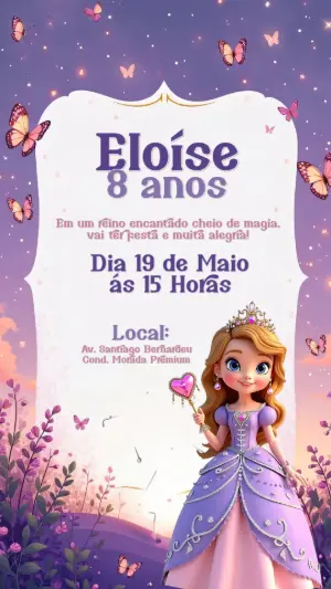Convite de Aniversário Princesa Encantada para Editar