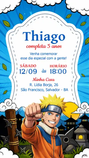 Convite de Aniversário Naruto: Modelo Digital Editável