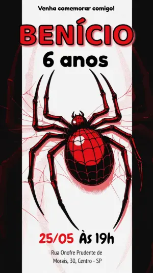 Convite de Aniversário Herói Aranha Vermelho e Preto Editável