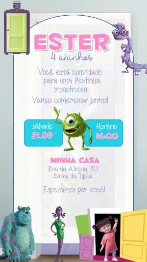 Convite Digital Monstros S.A. para Aniversário de Menina