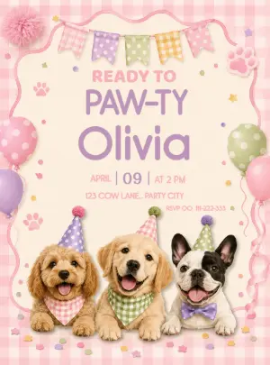Editable Puppy Paw-ty Birthday Invitation Template
